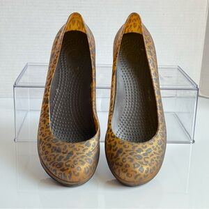 Crocs Leopard Print Women's Wedge Shoes Size 8 W